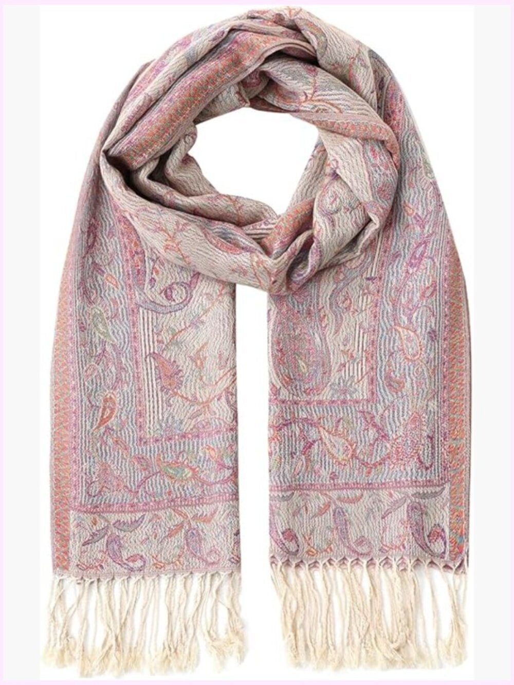 Soft Silky Pashmina Scarf Wrap with Fringes Reversible Paisley Jacquard